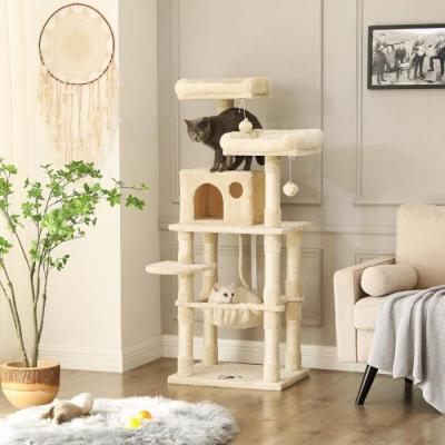 FEANDREA Arbre &agrave; Chat, Stable, 2 niches, Hauteur 143 cm, Beige PCT15BE