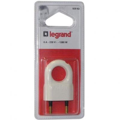 Fiche plastique 2p- 6 a male blanc &agrave; anneau Legrand