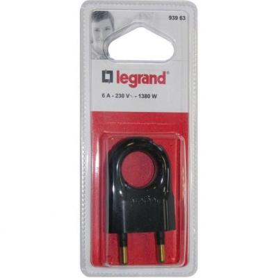 Legrand - Fiche plate m&acirc;le sans terre plastique - avec anneau extraction - blister - noir