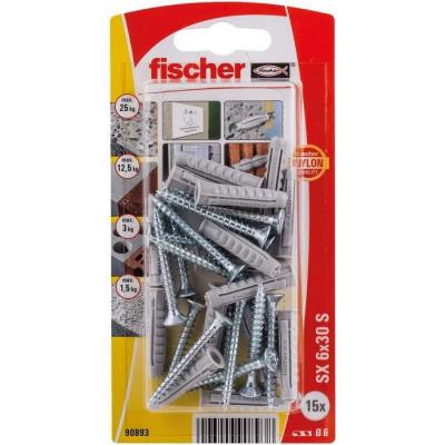 Fischer Group Sx 6x30 Sk Nv 90893 Dowel And Screw 40 Mm 15 Units Gris