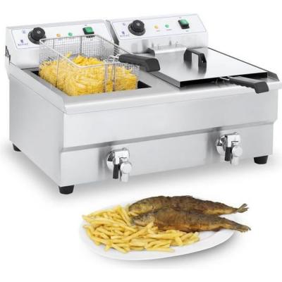 Royal Catering Double friteuse &eacute;lectrique - 2 x 16 litres avec robinet de vidange RCEF 16DH-1