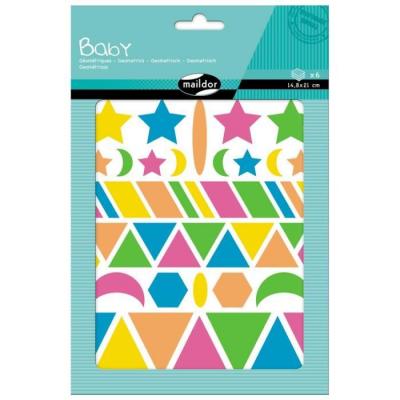 Set de 6 planches de gommettes A5 Maildor Baby Geometric Fluo