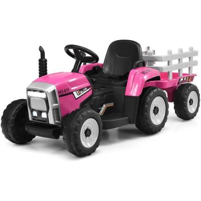 Costway tracteur avec remorque electrique pour enfants 12 v avec t&eacute;l&eacute;commande 2,4g - 3 vitesses