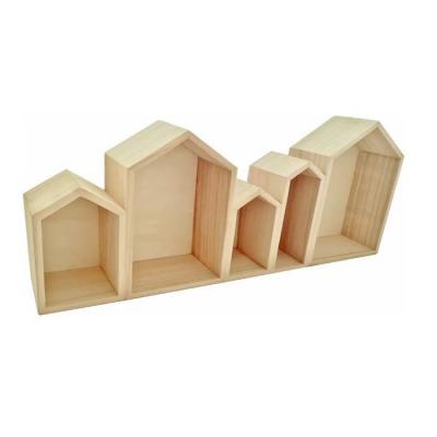 Etag&egrave;re en bois bloc de 5 maisons 50,3 x 8 x 20 cm