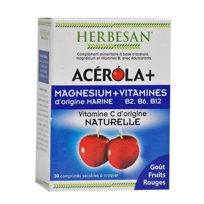 Herbesan Acerola + Magn&eacute;sium + Vit B2 B6 B12 - 30 Comprim&eacute;s &agrave; Croquer - Bo&icirc;te 30 Comprim&eacute;s