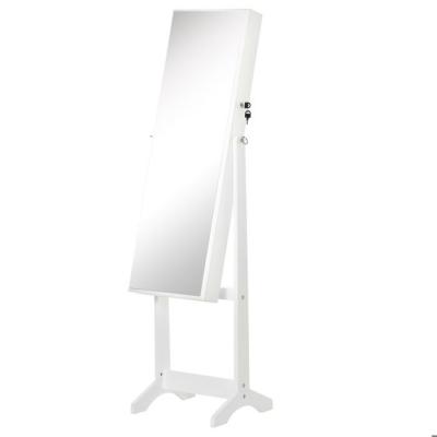 Armoire &agrave; bijoux sur pied avec miroir inclinable blanc
