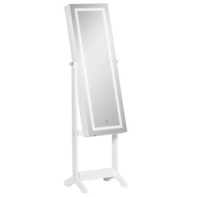Armoire &agrave; bijoux sur pied multi-rangement avec miroir LED MDF blanc