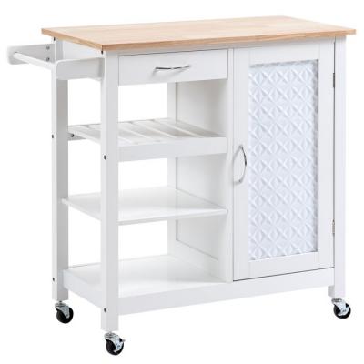Desserte de cuisine multi-rangement blanc bois de pin