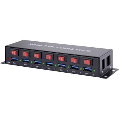 Renkforce 7 Port USB 3.0-Hub Metallboite, einzeln schaltbar, pour Montage mural noir