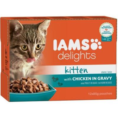 IAMS Delights Kitten 48 x 85 poulet en sauce - P&acirc;t&eacute;e pour chat