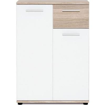 JACKY Meuble de rangement - Blanc mat et decor chene - Classique - L 60 cm