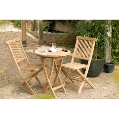 Ensemble table ronde + 2 chaises pliantes en teck massif Java - Teck