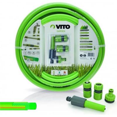 Tuyau arrosage jardin 20 m&egrave;tres 15mm VITO PVC renforc&eacute; lance multi jet +2 raccords + nez de robinet