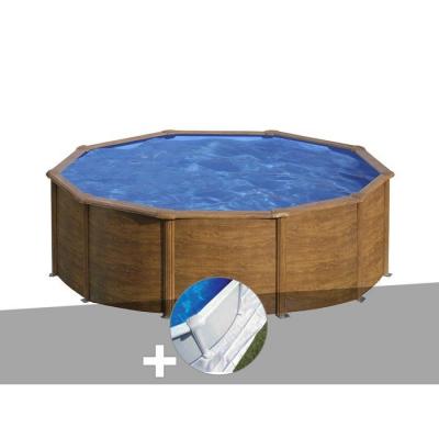 Kit piscine acier aspect bois Gr&eacute; Sicilia ronde 3,20 x 1,22 m + Tapis de sol