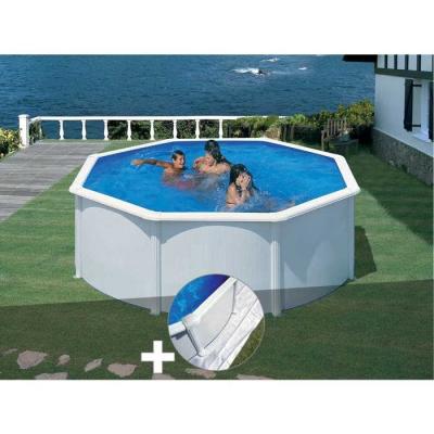 Kit piscine acier blanc Gr&eacute; Fidji ronde 3,70 x 1,22 m + Tapis de sol