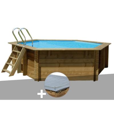 Kit piscine bois GR&Eacute; Vanille &oslash; 4,00 x 1,19 m + B&acirc;che hiver - Bois