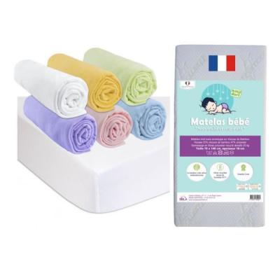 Bbla - Matelas 70x140 + 6 Draps housse Multi + 2 Al&egrave;ses Coton