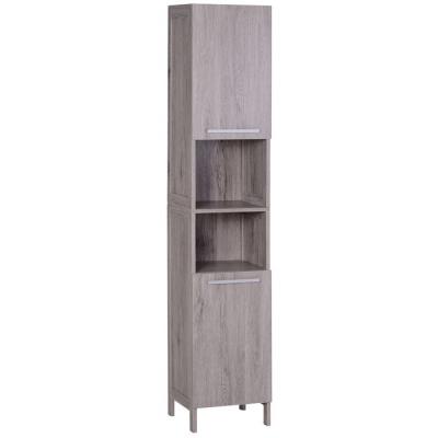 Meuble colonne rangement salle de bain 2 placards avec &eacute;tag&egrave;re + 2 niches gris