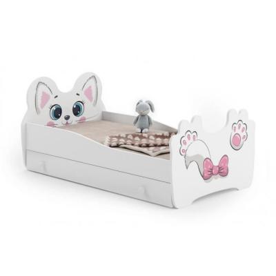 KOBI Lit Simple Enfant - Motif Pink Cat 160x80cm + tiroir de Rangement - avec Matelas