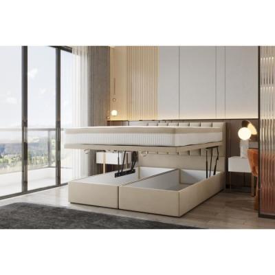 Lit adulte rembourr&eacute; Bond avec rangement et matelas ressorts ensach&eacute;s 200x200 en beige