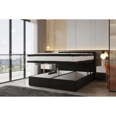 Lit Continental Bond 200x200 Noir avec Sommier et Matelas Ressorts Ensach&eacute;s