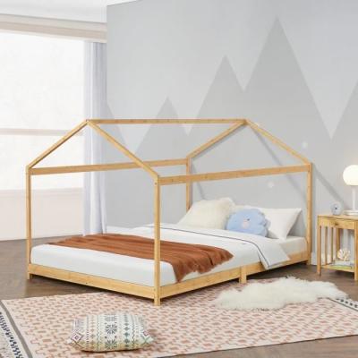 Lit cabane Vindafjord pour enfant 120 x 200 cm forme maison bambou naturel