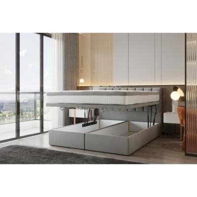 Lit adulte rembourr&eacute; Bond avec rangement et matelas ressorts ensach&eacute;s 200x200 en gris