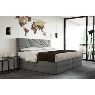 Lit adulte rembourr&eacute; VERDE LUX 200x200 avec rangement et matelas ressorts ensach&eacute;s en gris fonc&eacute;