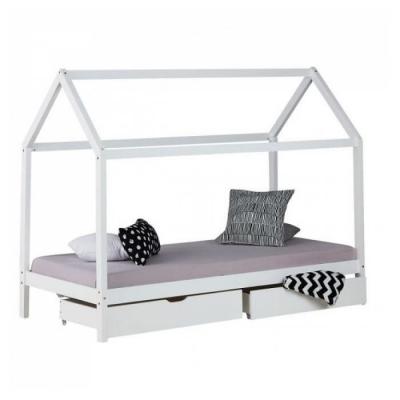 Lit Enfant avec Matelas Cadre de Lit Cabane Enfant 90x200 cm Blanc Avec Tiroirs