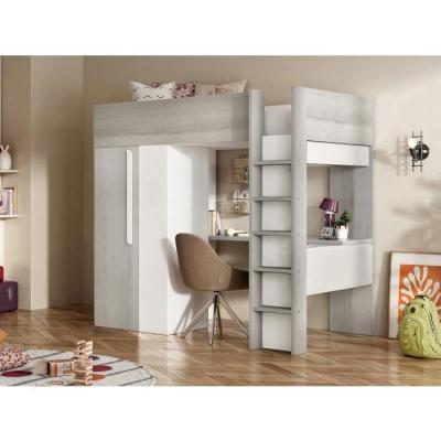 Lit mezzanine enfant Beau - Blanc - 90x200 - Avec bureau et armoire