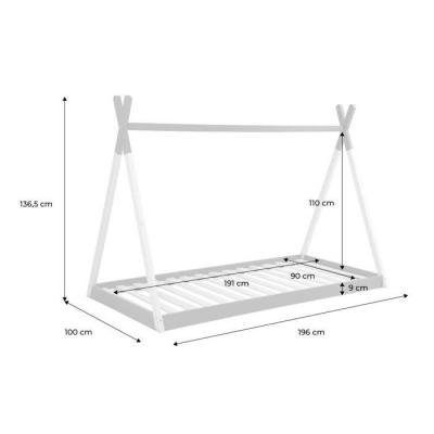 Lit Tipi 90x190 en bois massif, pin naturel blanc sweeek