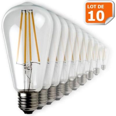 Lot de 10 Ampoules Led Filament ST64 Style Edison Teardrop 7 watt (eq.52 watt) Culot E27