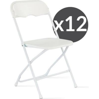 Lot de 12 chaises pliantes 12 places poly&eacute;thyl&egrave;ne blanc