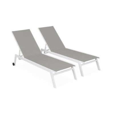 Lot de 2 bains de soleil en aluminium avec roulettes - 5 positions - ELSA - Taupe