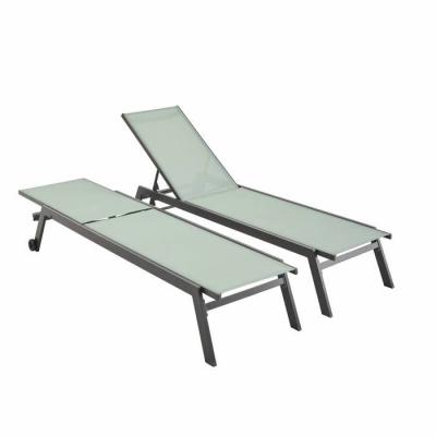 Lot de 2 bains de soleil ELSA en aluminium avec roulettes - Transat 5 positions - Vert de gris
