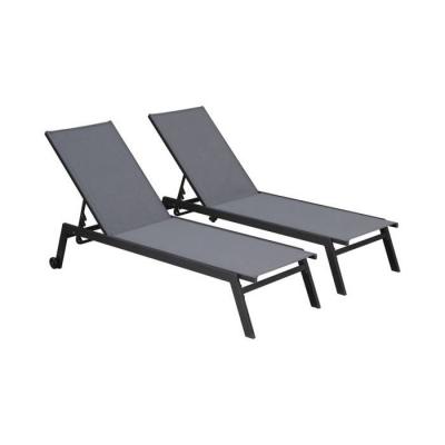 Lot de 2 bains de soleil en aluminium et textil&egrave;ne gris fonc&eacute;