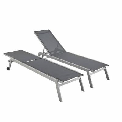 Lot de 2 bains de soleil en aluminium et textil&egrave;ne anthracite
