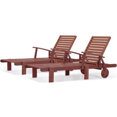 Bain de soleil pliant en bois exotique ""Tokyo"" - Mahogany - Marron acajou - Lot de 2