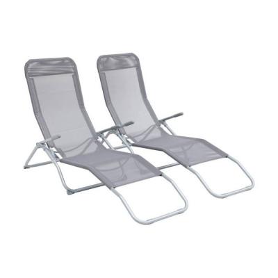 Lot de 2 bains de soleil LEVITO - Coloris : gris - Style : lounge - Pliables