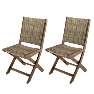 Ensemble de 2 chaises jardin en acacia et rotin synth&eacute;tique