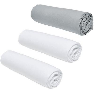 Lot de 3 draps housses Essential - 140 x 190 cm - 2 personnes - 100% Coton - Craie/ Acier
