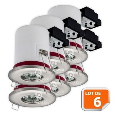 Lot de 6 Support de spot BBC Etanche IP65 Inox 87mm avec douille GU10 automatique ref. 830