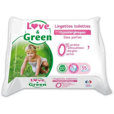 Lingettes dispersibles dans les toilettes sans parfum Love and Green