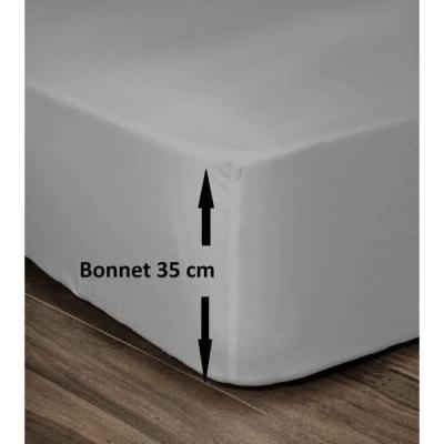 Drap Housse 100% Coton 160x200cm - Bonnet 35cm - Gris clair