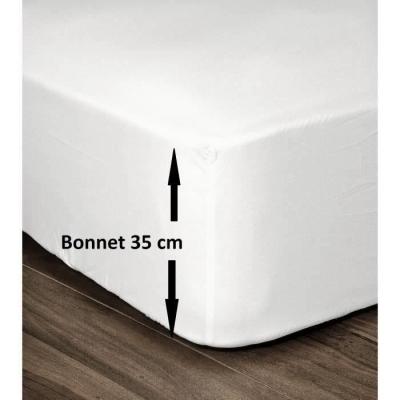 Drap Housse 100% Coton 180x200cm - Bonnet 35cm - Blanc - Lovely Home