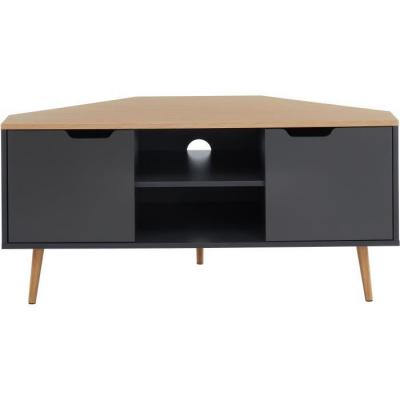 Meuble tv d'angle gris et effet ch&ecirc;ne 2 portes 115cm noir et bois