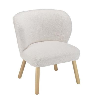 MACABANE ALBANE - Fauteuil en tissu bouclette blanc pieds en bois