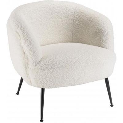 MACABANE ALBANE - Fauteuil Cosy Tissu Bouclette Blanc Pieds m&eacute;tal Noir
