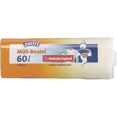 Sac poubelle, avec bande de fixation, 60 litres, noir