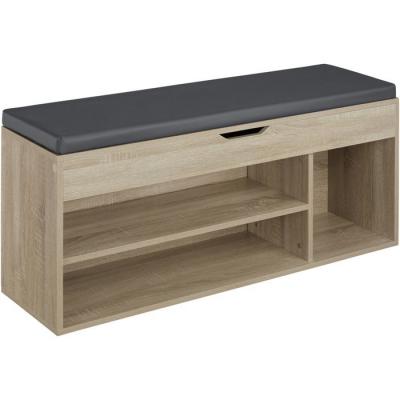 Banc &agrave; chaussures NATALYA avec coussin d'assise 104x30x49cm effet Bois